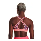 Top deportivo Under Armour con estampado abstracto en tonos verde militar y negro, breteles finos blancos y banda elástica con logo de la marca.