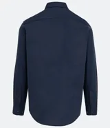 Camisa blanca de algodón, manga larga con botonadura frontal y cuello camisero.