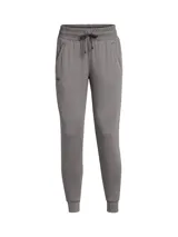 Pantalón de jogging negro Under Armour para mujer, de corte ajustado, con cintura elástica ajustable con cordón, bolsillos laterales y logo estampado en la pierna.