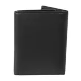 Billetera plegable de cuero negro Caterpillar con clip para billetes, tres ranuras para tarjetas y compartimento de malla. Cuenta con protección RFID.