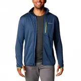 Campera polar Columbia Park View Fleece, color azul jaspeado, con cierre frontal completo, cuello alto, bolsillos laterales con cierre y bolsillo en el pecho con cierre vertical en color verde lima. Cuenta con tecnología Omni-Wick, puños elásticos con orificios para pulgares y protector de barbilla.