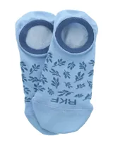 Calcetines invisibles color beige con estampado de hojas marrones y borde superior marrón.
