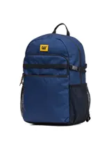 Mochila unisex Caterpillar modelo Noah Backpack, color azul marino, con compartimento principal acolchado para laptop de 15 pulgadas, bolsillo frontal con cierre, bolsillos laterales de malla y correas de compresión laterales. Cuenta con panel trasero y correas acolchadas con malla transpirable.