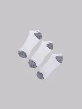 Pack de 3 pares de medias blancas Calvin Klein de corte tobillero, con puntera y talón en tejido jaspeado gris y logo CK en el tobillo.