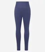 Conjunto deportivo azul marino compuesto por un top con breteles anchos y calzas largas de cintura alta. El top tiene una línea blanca debajo del busto.