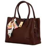 Cartera de mano color marrón con correa larga desmontable y monedero a juego.