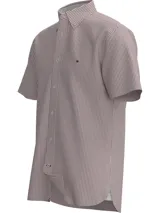Camisa de algodón con diseño de rayas verticales, cuello con botones y logo bordado.