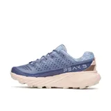 Championes de trail running Merrell Agility Peak 5, color azul con detalles en rosa y suela Vibram MegaGrip.