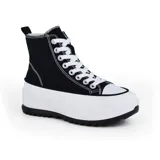 Championes deportivos de caña alta American Sport Iris D22, color negro con plataforma blanca y cordones blancos.