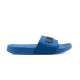 Ojotas azules con logo negro en la tira.