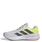 Championes Adidas Questar 3 para hombre, color blanco con detalles en gris, negro, amarillo y naranja. Ideales para running. Cuentan con amortiguación Bounce 2.0 y plantilla Cloudfoam Plus.