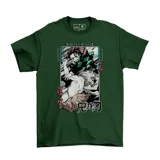 Remera verde con estampado de personajes del anime Kimetsu No Yaiba.