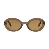 Lentes de sol unisex con montura ovalada color marrón y lentes marrones con filtro UV 400.