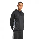 Buzo Adidas Tiro 25 Essentials negro con capucha, cierre parcial con cremallera, logo blanco estampado en el pecho y mangas largas.