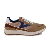 Championes casuales American Sport Sodrine, color marrón con detalles en azul, blanco y naranja.