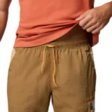 Pantalón de hombre color marrón claro, liviano y resistente al agua, con cintura elástica ajustable, bolsillos laterales, bolsillo trasero con velcro y bolsillo con cierre en el muslo.
