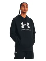 Buzo negro con capucha y logo Under Armour estampado en blanco en el pecho. Cuenta con bolsillo tipo canguro y puños y cintura acanalados.