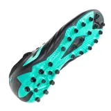 Championes de fútbol Joma Powerful 2501 para hombre, color negro con detalles en verde agua. Fabricados en material sintético PVC resistente, con lengüeta liviana, cordones clásicos y talonera EXO COUNTER. Suela de material sintético para terrenos firmes.