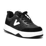 Zapatillas deportivas negras con detalles en glitter y logo blanco en el lateral.