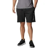 Short deportivo azul marino de algodón y elastano, con cintura elástica ajustable con cordón, bolsillos laterales y traseros, y logo de Columbia estampado en blanco en la pierna izquierda.