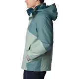 Campera 3 en 1 Columbia Bugaboo II Fleece, color verde y gris, con capa exterior impermeable y transpirable, y forro polar térmico reflectante. Incluye capucha ajustable y logo de la marca en el pecho.