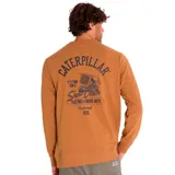 Buzo de frisa color crema con cuello redondo, puños y cintura acanalados. Estampado frontal con el logo de Caterpillar y la leyenda "Power Truck".