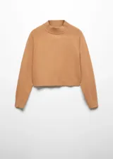 Jersey crop de tejido fluido con cuello perkins y mangas largas, de diseño recto y corto.