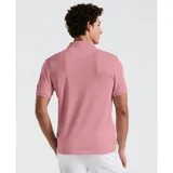 Polo rosado de piqué con cuello clásico, tapeta de dos botones y logo bordado en el pecho.
