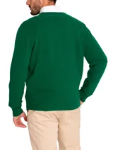 Sweater azul marino de lana con cuello en V.