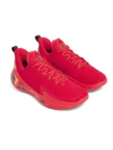 Championes de básquet Under Armour Curry 12 SN, color rojo con detalles en amarillo y negro en la suela.