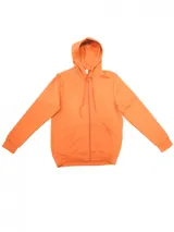 Campera deportiva unisex color verde esmeralda, confeccionada en algodón con felpa, con capucha, cierre frontal y bolsillos tipo canguro.