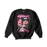 Buzo negro de algodón con estampado de la artista Young Miko en tonos rosados y blancos.