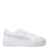 Championes Puma Carina Mía de cuero sintético blanco con detalles en celeste.
