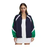 Campera deportiva Under Armour, modelo Icon Crnkl Trck Jckt, color azul marino con detalles en blanco y verde.