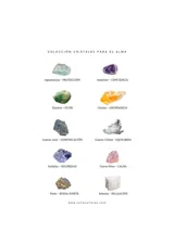 Colección que incluye 10 gemas en bruto y un diario para registrar experiencias con cristales, cada uno con propiedades energéticas únicas.