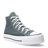 Championes Converse Chuck Taylor All Star Lift de caña alta, color gris azulado, con plataforma blanca y cordones blancos.