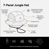 Sombrero tipo bucket de tela deportiva liviana, con paneles laterales microperforados, ajuste elástico en la corona y tira ajustable con tanca.