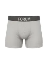Boxer gris claro de algodón con cintura elástica ancha en color gris oscuro y logo de la marca Forum en el frente.