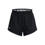 Short deportivo Under Armour de dama, confeccionado en tejido de malla negro con cintura elástica con logo de la marca en blanco.