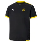 Camiseta de fútbol Puma del Club Atlético Peñarol, color negro con detalles en amarillo. Incluye logo de Puma, escudo del club y sponsor en el frente.