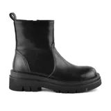 Bota corta negra de cuero sintético con plataforma y suela track.