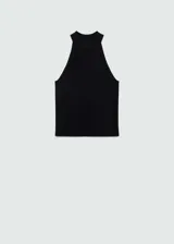 Top verde esmeralda de tejido de punto fino, cuello halter y diseño entallado.