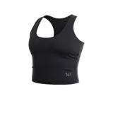 Top deportivo negro, tipo crop top, con espalda tipo nadador (racerback) y tejido texturizado. Presenta el logo de la marca 361° en la parte inferior frontal.