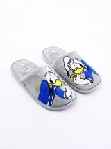Pantuflas grises cerradas con diseño bordado de Donald.