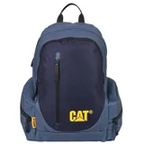Mochila Caterpillar color rosa con logo negro estampado en el frente. Tiene un compartimento principal con cierre, un bolsillo frontal con cierre vertical y dos bolsillos laterales con cierre. Las correas son ajustables y acolchadas.