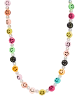 Collar corto de cuentas blancas tipo perla, con cuentas plásticas de colores con diseño de caritas sonrientes.