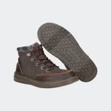 Botas Hey Dude modelo Bradley Classic, color marrón, con cordones y cuello de tela escocesa.