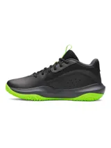 Zapatillas de baloncesto Under Armour Lockdown 7, unisex, color negro con detalles en verde neón. Presentan el logo de Under Armour en el lateral y la inscripción LD7 en la lengüeta.