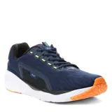 Championes deportivos azul marino con detalles en negro y suela blanca, diseñados para comodidad y soporte.