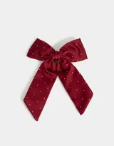 Hebilla francesa para el pelo color borgoña con moño de satén y apliques de strass.
